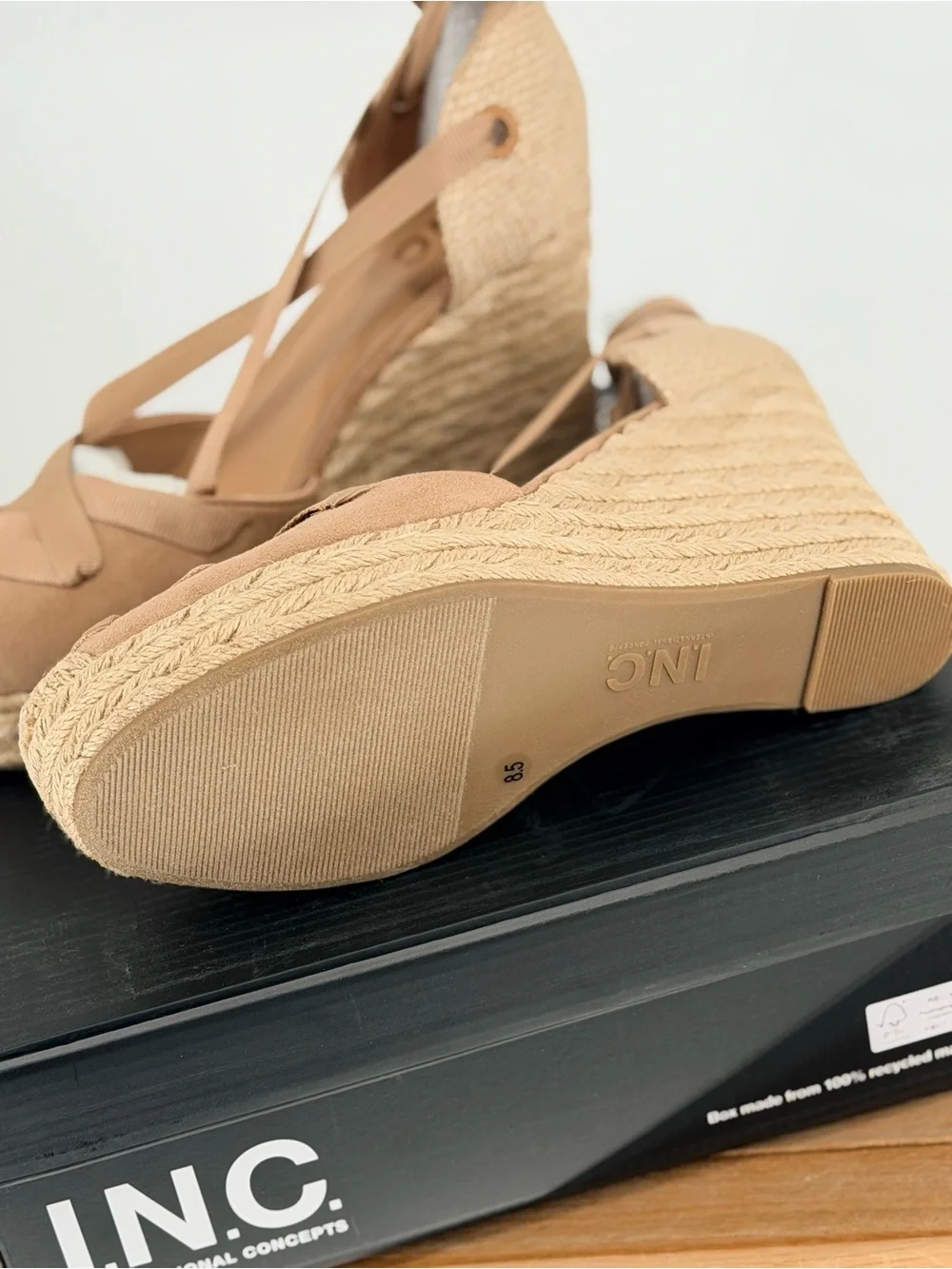 New INC International Concepts Women’s Tan Espadrille Wedge Sandals size 8.5 M